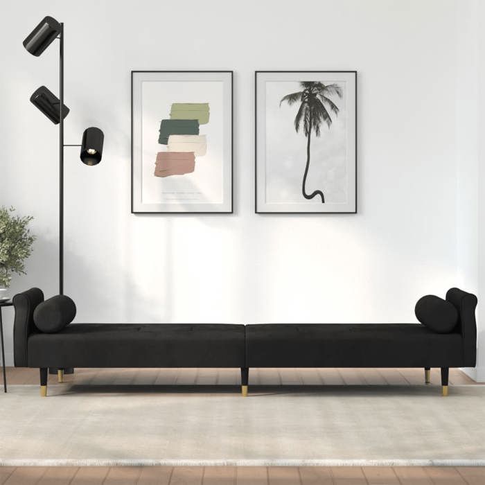 Lit banquette 2 places - convertible - Canapé-lit avec coussins noir velours CAL9491440