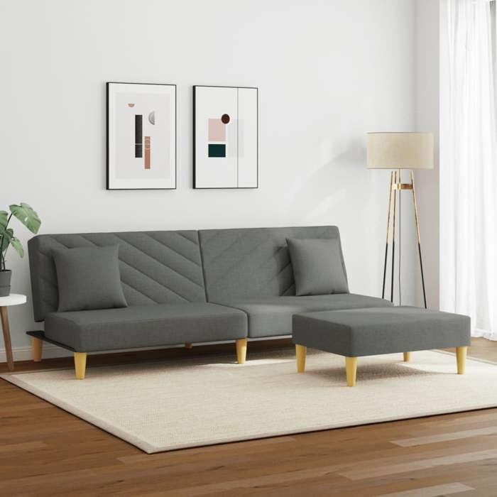 Lit banquette 2 places - convertible - Canapé-lit à 2 places avec oreillers et repose-pied gris foncé CAL2660535