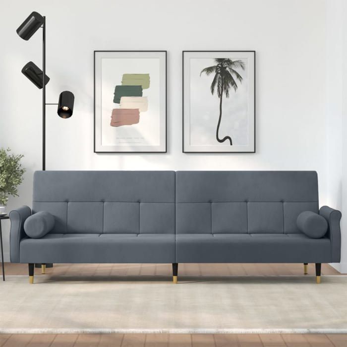 Haute qualité - Canapé convertible en lit avec coussins gris foncé velours28,9 kg