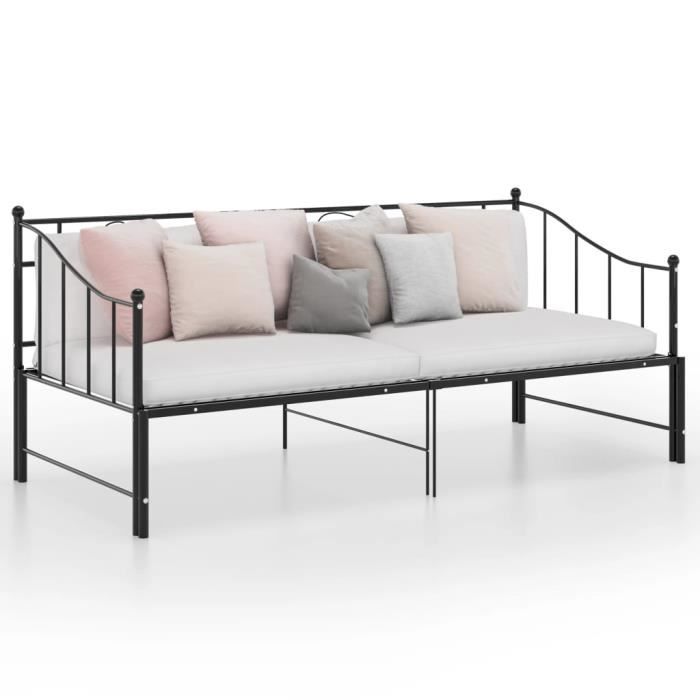 Elegant Cadre de canapé-lit extensible Noir Métal 90x200 cm 23,7 Kg