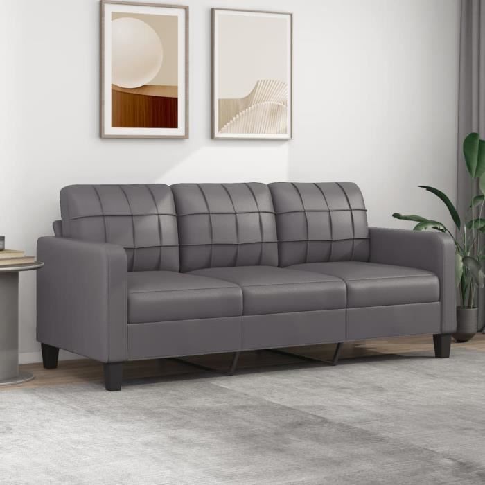 Divan - Sofa Moderne Canapé à 3 places - Gris 180 cm Similicuir 30,1Kg, FR2023