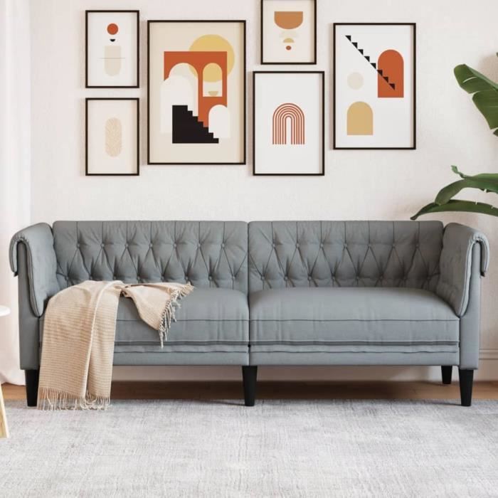Canapé salon séjour | Canapé Chesterfield 3 places | gris clair tissu 201,5x74,5x74,5 cm