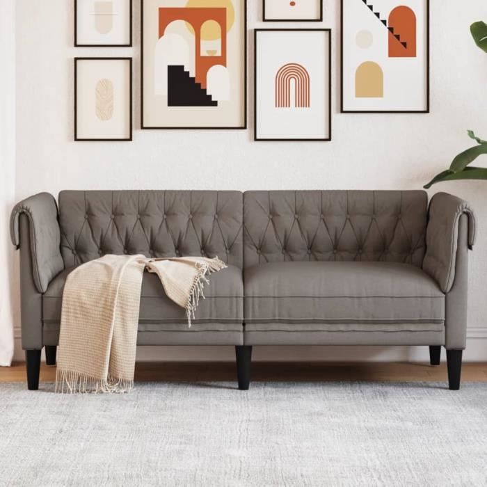 Canapé salon séjour | Canapé Chesterfield 2 places | taupe tissu 182,5x74,5x74,5 cm