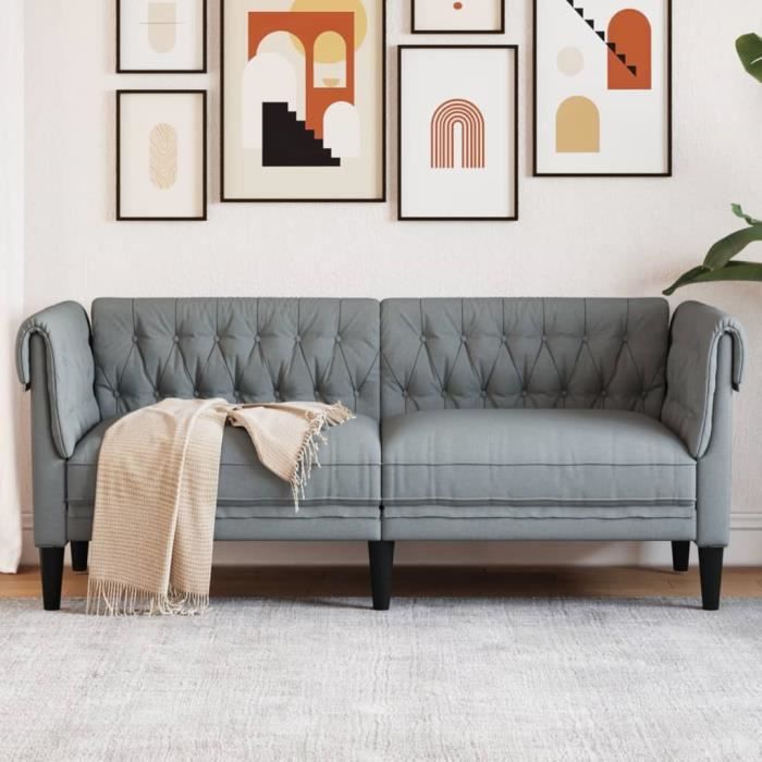 Canapé salon séjour | Canapé Chesterfield 2 places | gris clair tissu 182,5x74,5x74,5 cm