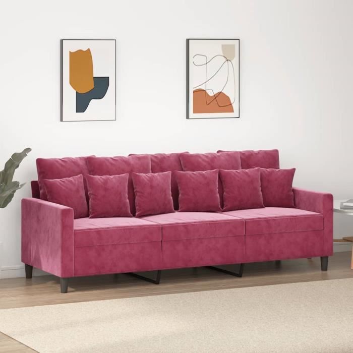 Canapé salon séjour | Canapé à 3 places | Rouge bordeaux 180 cm Velours 198x77x80 cm