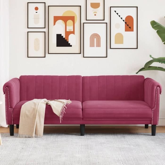 Canapé salon séjour | Canapé à 3 places | rouge bordeaux velours 203x77x74 cm