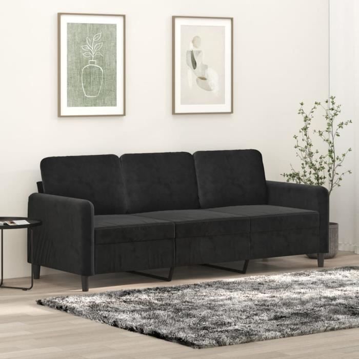 Canapé salon séjour | Canapé à 3 places | Noir 180 cm Velours 198x77x80 cm