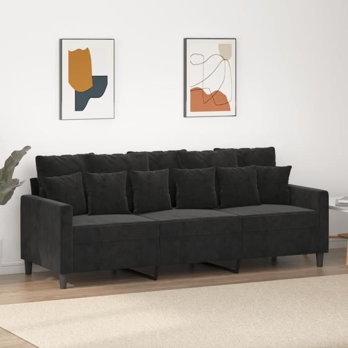 Canapé salon séjour | Canapé à 3 places | Noir 180 cm Velours 198x77x80 cm