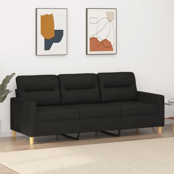 Canapé salon séjour | Canapé à 3 places | Noir 180 cm Tissu 198x77x80 cm