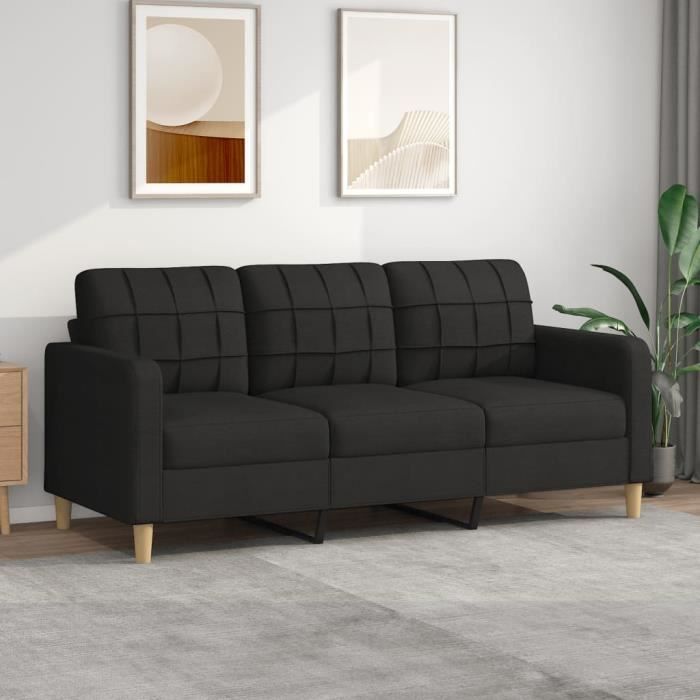 Canapé salon séjour | Canapé à 3 places | Noir 180 cm Tissu 198x77x80 cm