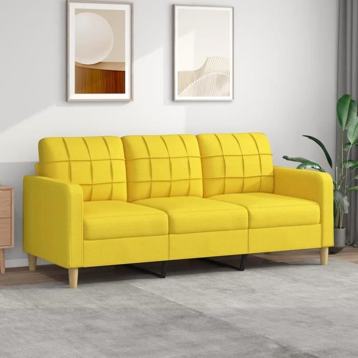 Canapé salon séjour | Canapé à 3 places | Jaune clair 180 cm Tissu 198x77x80 cm