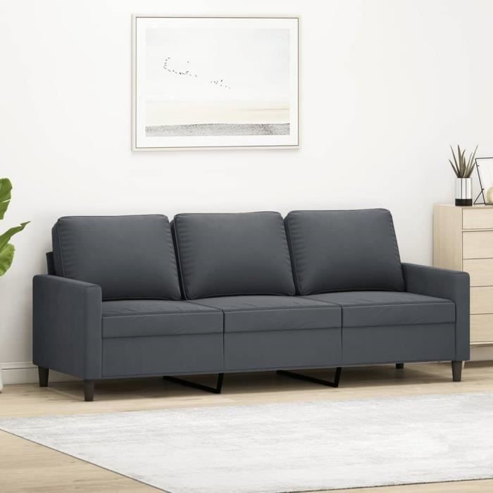 Canapé salon séjour | Canapé à 3 places | Gris foncé 180 cm Velours 198x77x80 cm