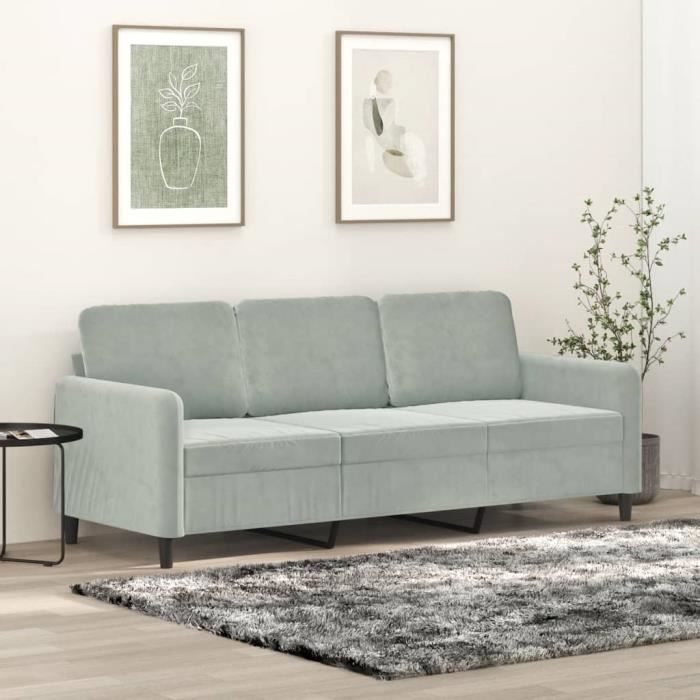 Canapé salon séjour | Canapé à 3 places | Gris clair 180 cm Velours 198x77x80 cm