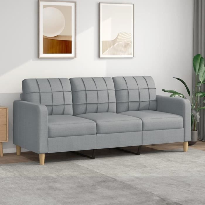 Canapé salon séjour | Canapé à 3 places | Gris clair 180 cm Tissu 198x77x80 cm