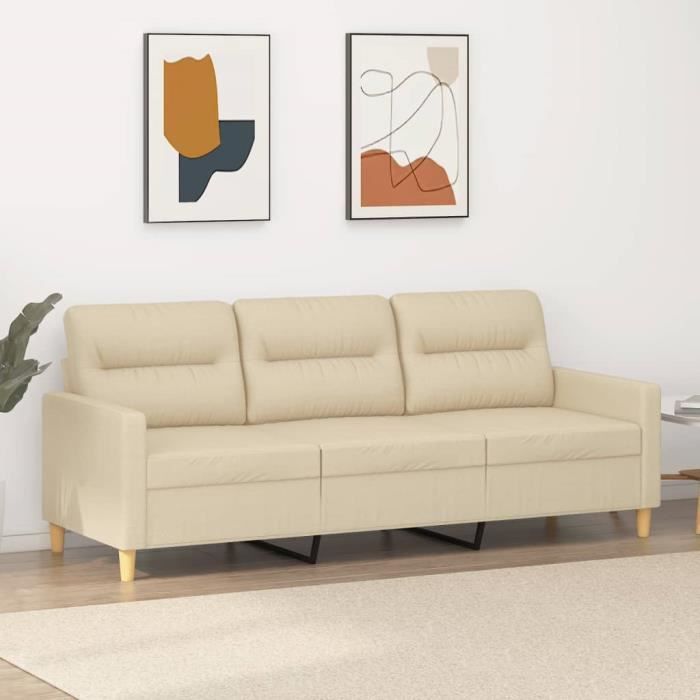 Canapé salon séjour | Canapé à 3 places | Crème 180 cm Tissu 198x77x80 cm