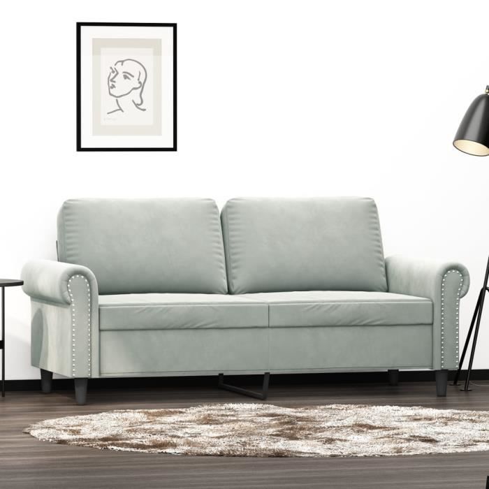Canapé salon séjour | Canapé à 2 places | Gris clair 140 cm Velours 172x77x80 cm