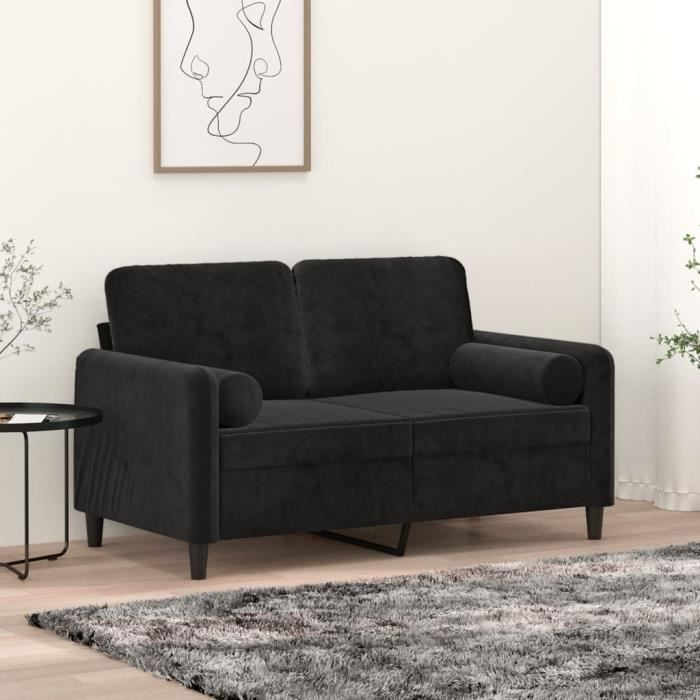 Canapé salon séjour | Canapé 2 places | avec oreillers décoratifs noir 120 cm velours 138x77x80 cm