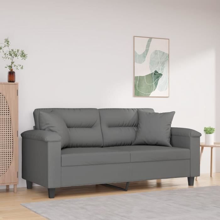 Canapé salon séjour | Canapé 2 places | avec oreillers gris foncé 140 cm 170x77x80 cm