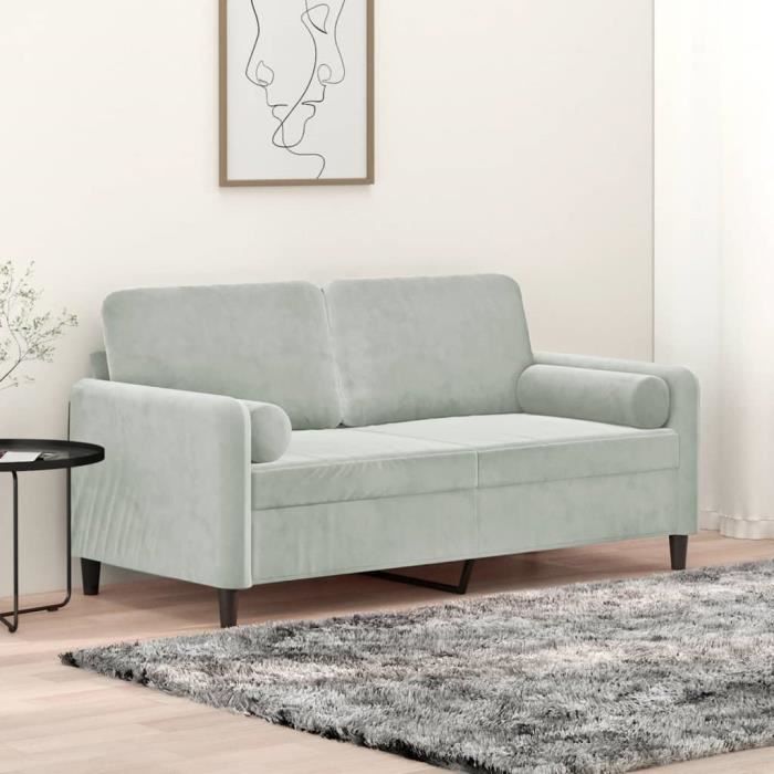 Canapé salon séjour | Canapé 2 places | avec oreillers gris clair 140 cm velours 158x77x80 cm
