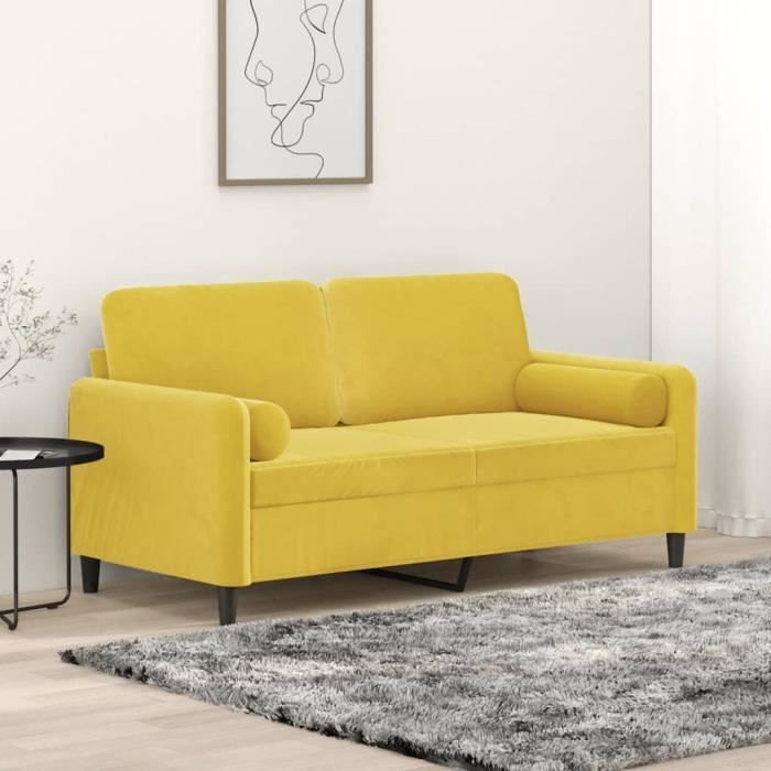 Canapé salon séjour | Canapé 2 places | avec oreillers décoratifs jaune 140 cm velours 158x77x80 cm