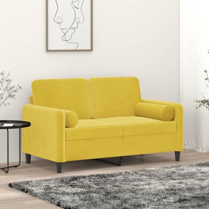 Canapé salon séjour | Canapé 2 places | avec oreillers décoratifs jaune 120 cm velours 138x77x80 cm