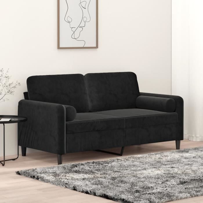 Canapé salon séjour | Canapé 2 places | avec oreillers décoratifs noir 140 cm velours 158x77x80 cm