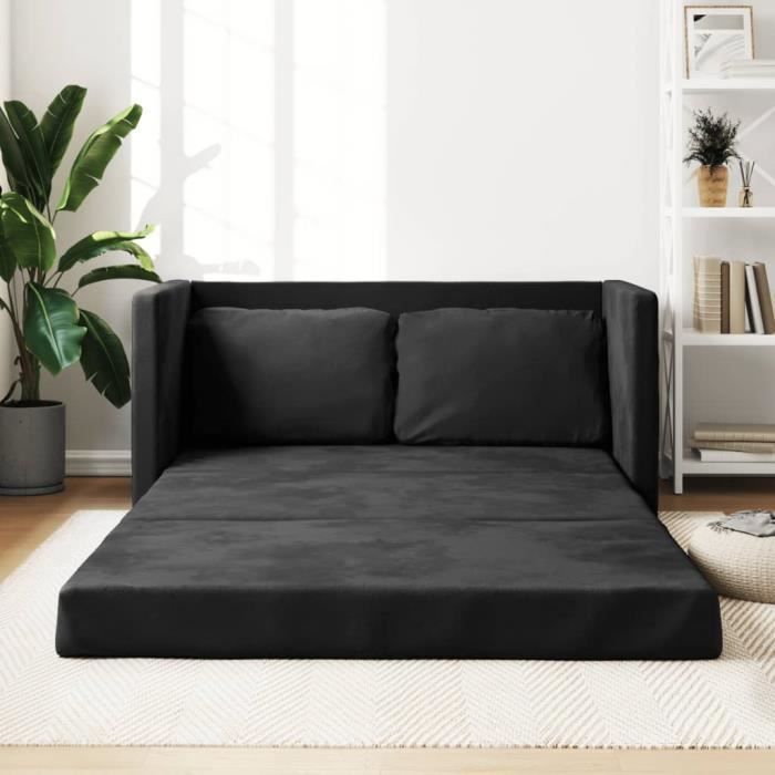 Canapé-lit - Canapé d'angle convertible 2 en 1 noir 122x204x55 cm velours 18,75Kg, FR2023
