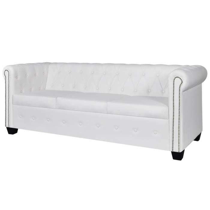 Canapé à 3 places Cuir synthétique Blanc