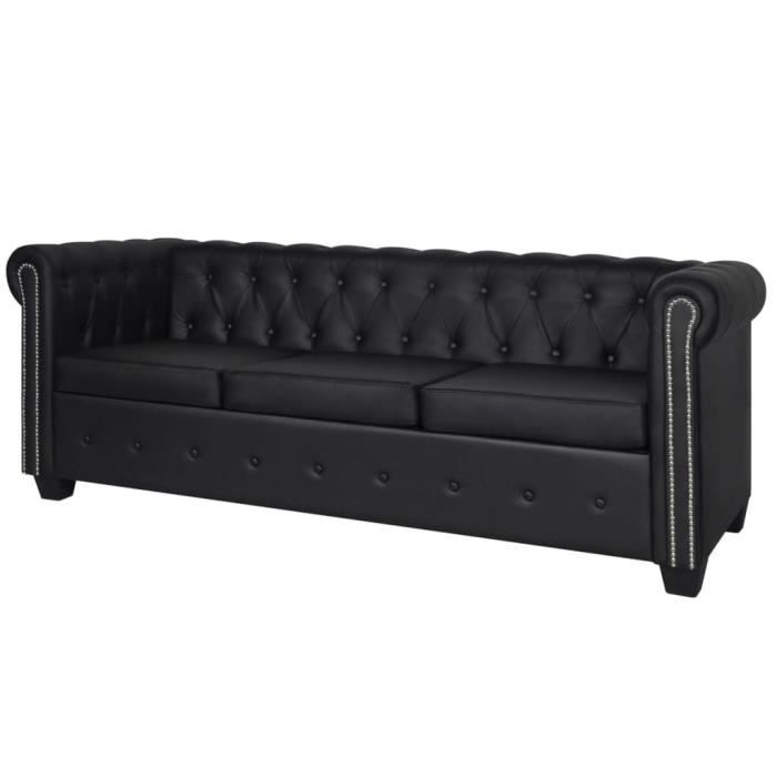 Canapé à 3 places en Cuir synthétique Noir - - Classique - Intemporel - Avec accoudoirs