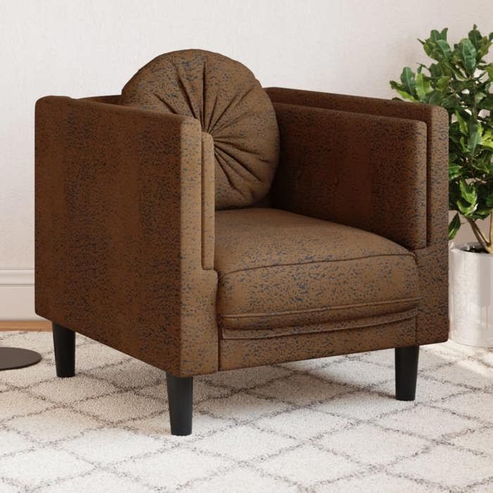 Canapé rétro salon/ Fauteuil avec coussin - Marron - Similicuir daim CC69398326