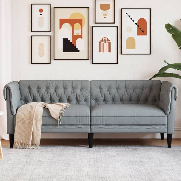 Canapé rétro salon/ Canapé Chesterfield 3 places - gris clair - tissu CC60184238