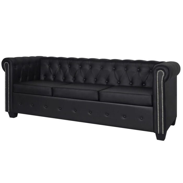 Canapé rétro salon/ Canapé Chesterfield à 3 places cuir synthétique - noir CC95227240