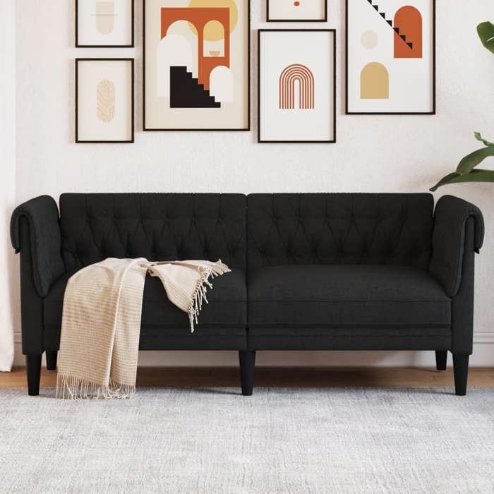 Canapé rétro salon/ Canapé Chesterfield 2 places - noir tissu CC14362485