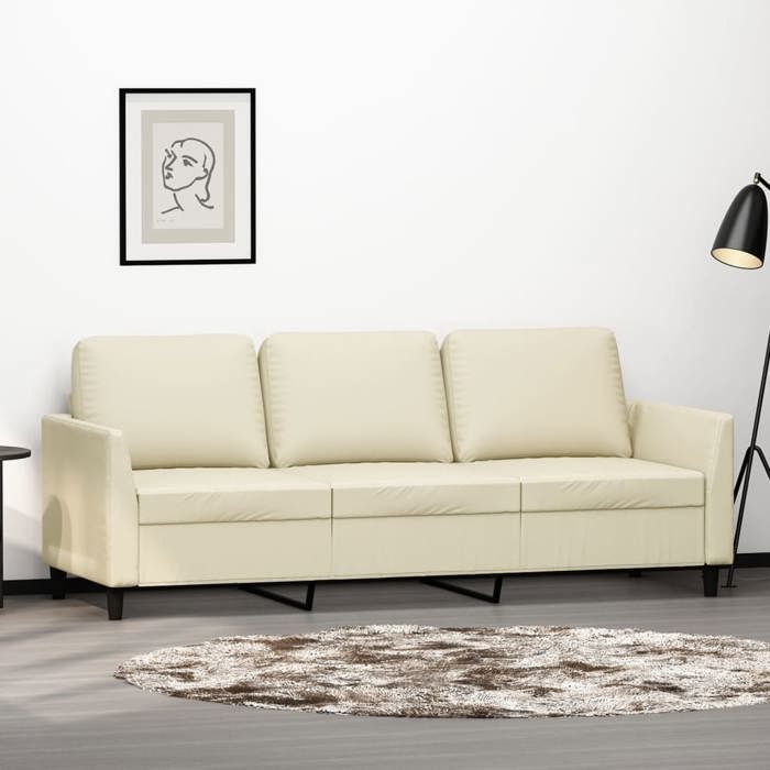 Canapé rétro salon/ Canapé à 3 places - Crème 180 cm - Similicuir CC68069575