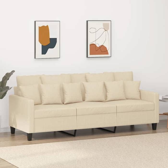 Canapé rétro salon/ Canapé à 3 places - Crème 180 cm Tissu CC27238236