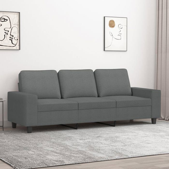 Canapé rétro salon/ Canapé à 3 places - gris foncé 180 cm Tissu CC26533509