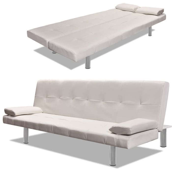 Canapé convertible 2 places/ Sofa-lit réglable avec deux oreillers - Similicuir - blanc - crèmeCC46184746