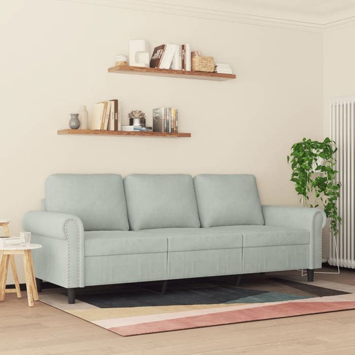 Canapé à 3 places - MANGO - Gris clair - 180 cm - Velours 627359539