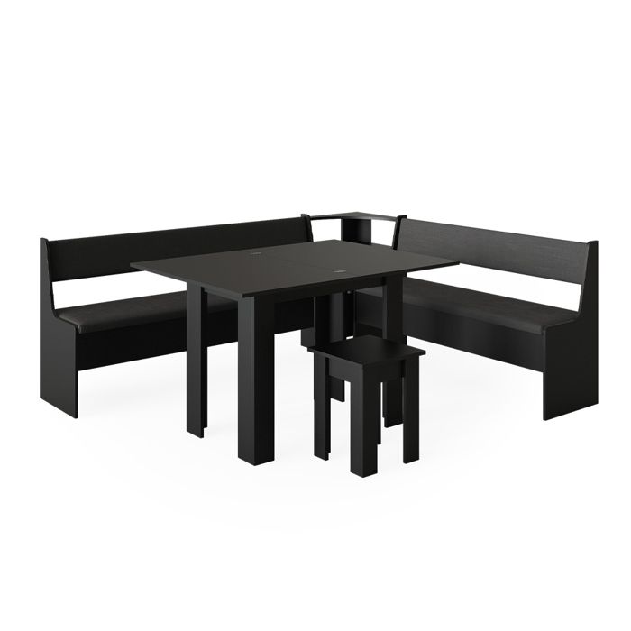 Groupe de banquettes d'angle Roman, 180 x 41.5 cm avec table, Noir, Vicco
