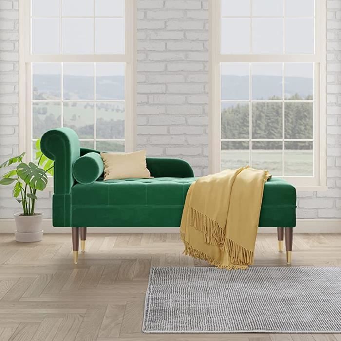 Méridienne côté gauche relax salon en velours - Vesgantti - 140,5 x 54 x 76 cm - Vert - Avec coussin