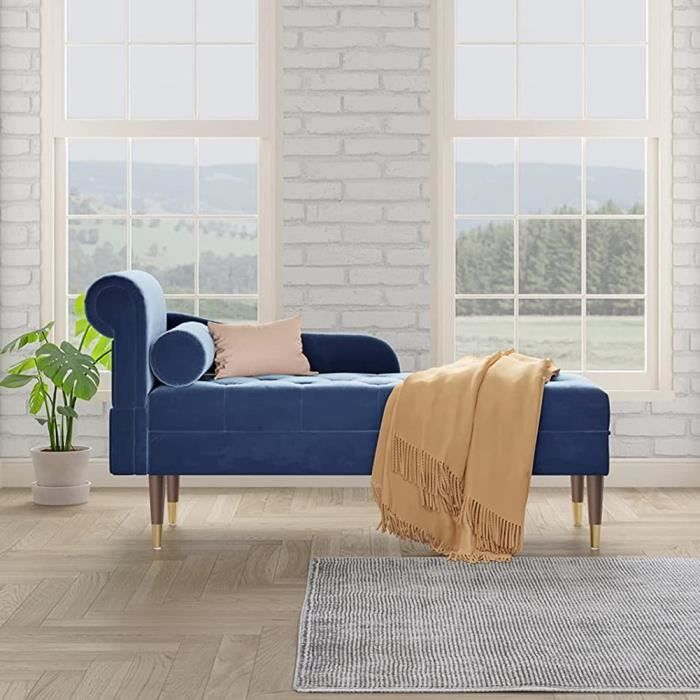 Vesgantti Méridienne côté gauche relax salon en velours avec coussin 140,5 x 54 x 76 cm Bleu