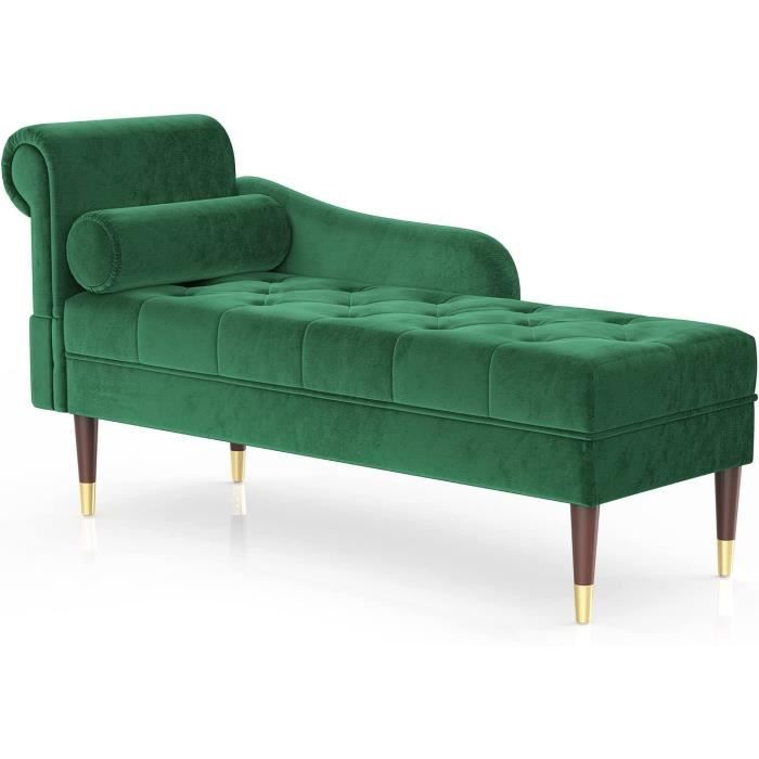 Méridienne salon en velours côté gauche avec coussin 140,5 x 54 x 76 cm - Vert - Vesgantti