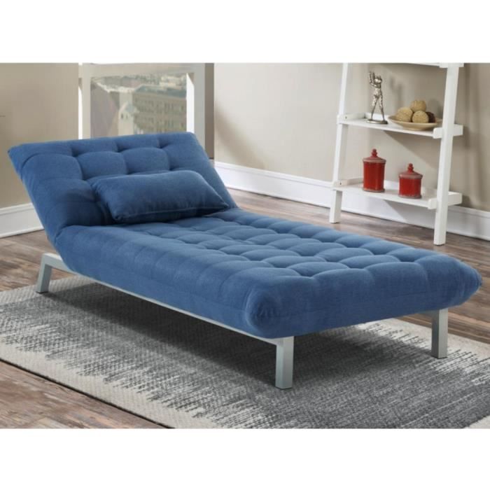 Méridienne convertible en tissu bleu HORNET - VENTE-UNIQUE - 1 place - Capitonnée et modulable