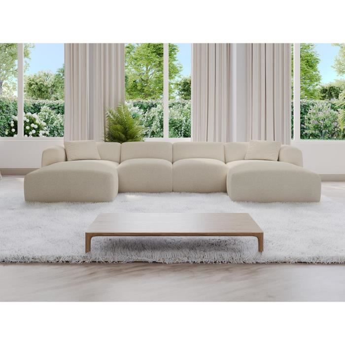 Grand canapé d'angle panoramique en tissu beige POGNI de Maison Céphy