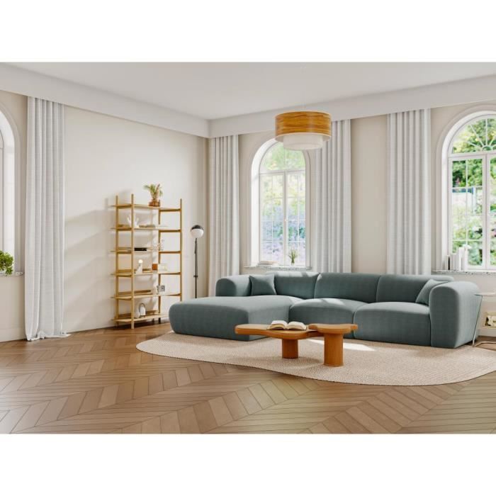 Grand Canapé d'angle gauche en tissu texturé bleu POGNI
