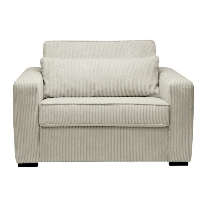 Fauteuil convertible express en velours côtelé beige. Couchage 70 cm. MONDOVI
