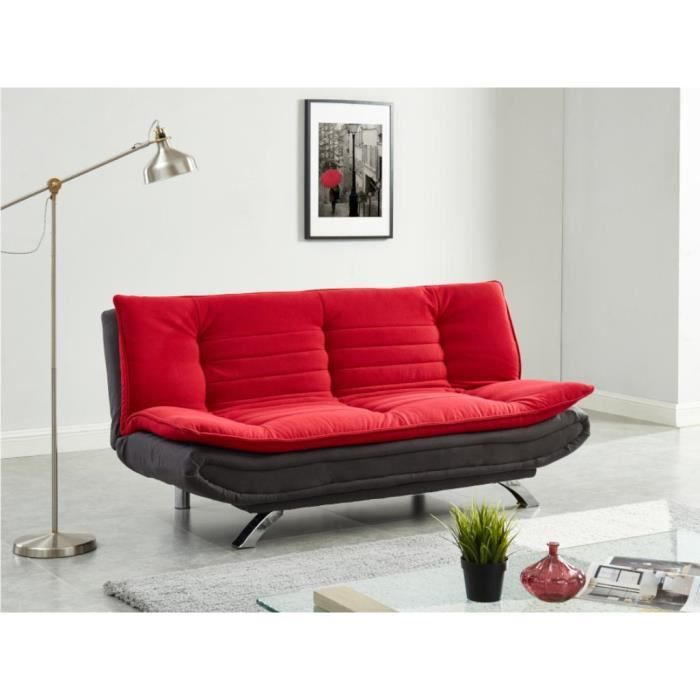 Canapé Convertible Tissu Rouge et Anthracite - Vente-unique - DEMIDO III - 3 Places - Occasionnel - Ferme