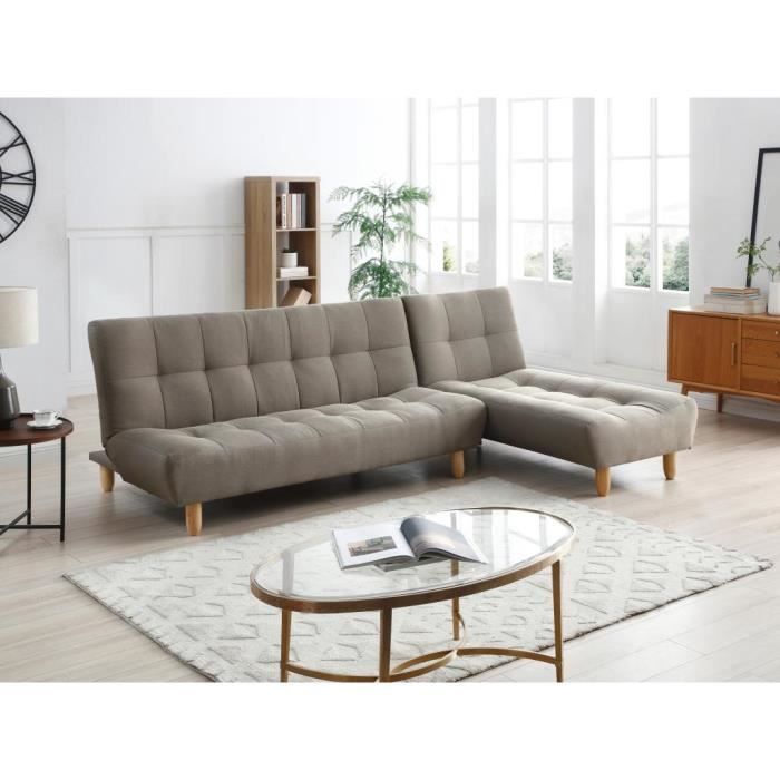 Canapé convertible modulable en tissu taupe - VENTE-UNIQUE - ESTEBAN - 4 places - Clic-clac - Marron
