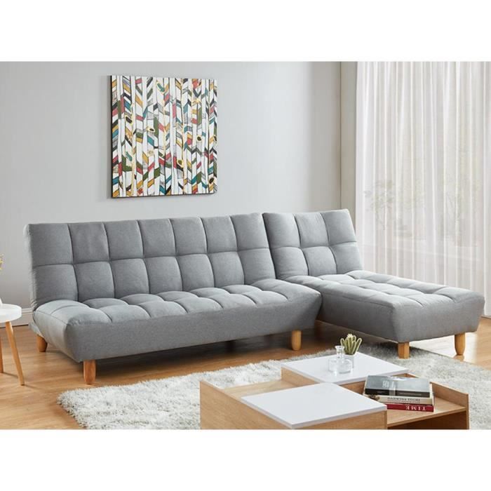 Canapé modulable convertible en tissu ESTEBAN - Gris - VENTE-UNIQUE - 4 places - Angle gauche - 140x200cm