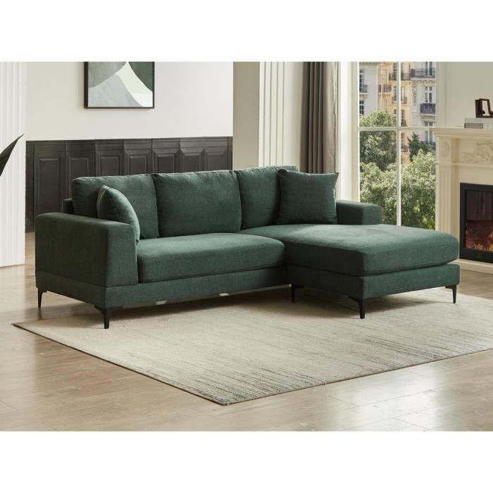 Canapé d'angle réversible en tissu texturé vert JAMOLO
